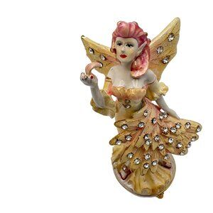 Flamigo Fairy Trinket Box Yellow Wings  Rhinestone Accents Enamel Metal #2